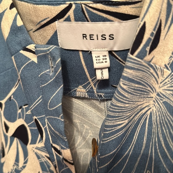 REISS NOAH BELTED FLORAL BLUE DRESS SIZE 4 - Picture 5 of 5